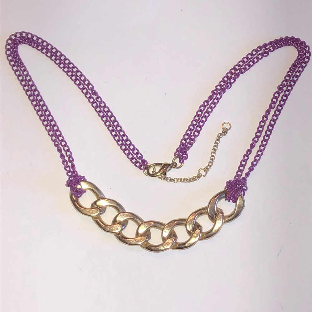 Purple & Gold Tone Retro Chain Boho Necklace